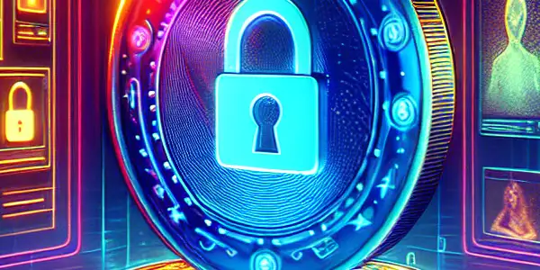 A vibrant digital marketplace showcasing glowing virtual coins symbolizing privacy and security in adult entertainment.