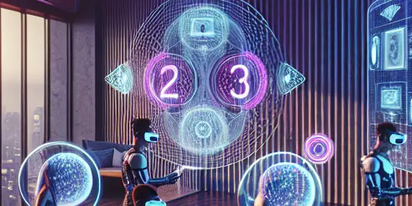 A futuristic virtual reality lounge with diverse people engaging in immersive adult content, emphasizing privacy and advanced technology.