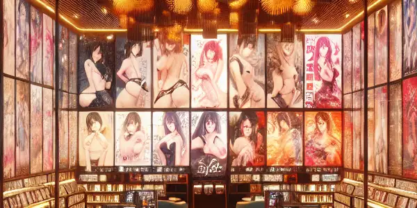 A modern adult entertainment store featuring vibrant displays, plush seating, and high-definition viewing experiences.