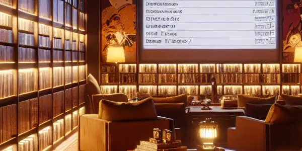 A cozy, dimly lit room filled with DVD cases and screens showcasing Japanese adult films.