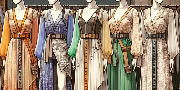 A vibrant boutique showcasing stylish, safe adult film costumes made from organic materials, featuring unique designs and accessories.